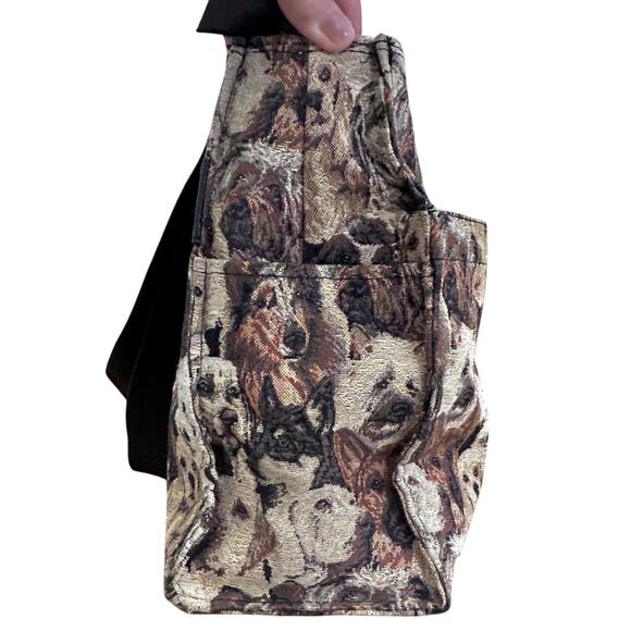 Vintage Puppy Dog Print Tapestry Tote Bag Large Carryall Novelty Y2K - Picture 6 of 10